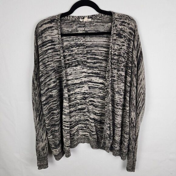 Eileen Fisher Sweater Sz S Cardigan Open Front Organic Linen Black Gray Beachy - Picture 1 of 6